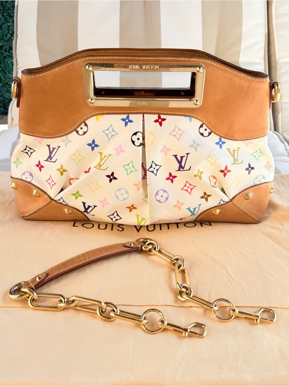 Louis Vuitton Murakami JUDY MM White Multicolor Shoulder Tote Handbag RARE! - Picture 9 of 12